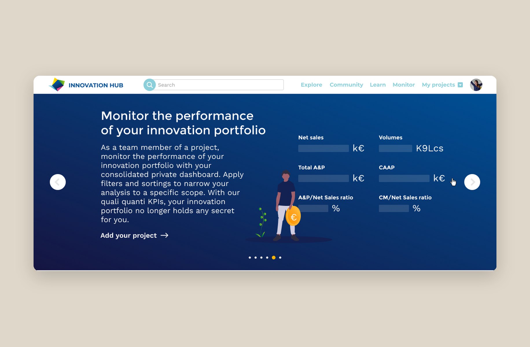 Innovation Hub : slide Monitor, KPIs du portefeuille d’innovations